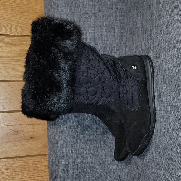 Coach Talen Black Suede Rabbit Fur Trim Winter Boots (size 7.5) - Picture 1 of 7